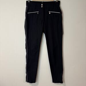 Daily Practice Women's Golf Pants Chino Slim Stretch Black 2 Silver Piping